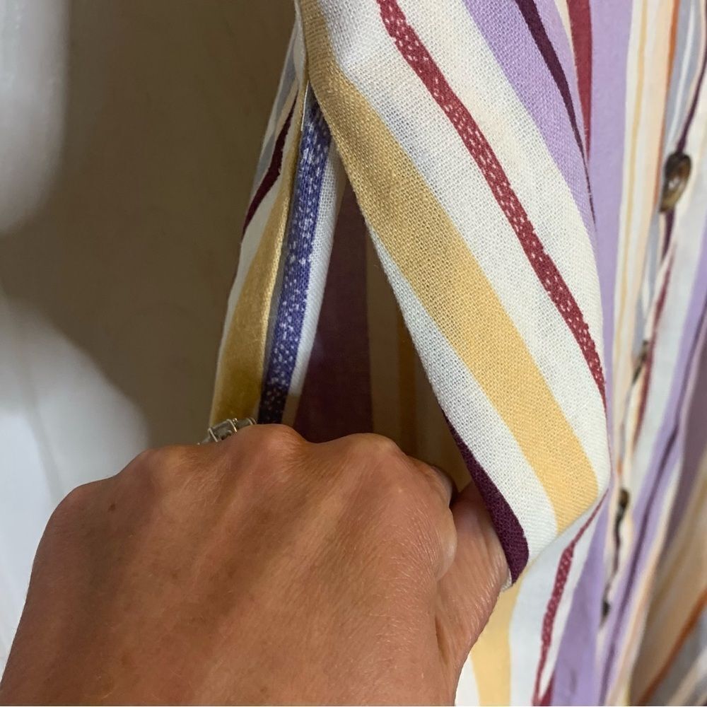 Evolutionary Linen Dress Striped Ruffle Size Large - Picture 10 of 10